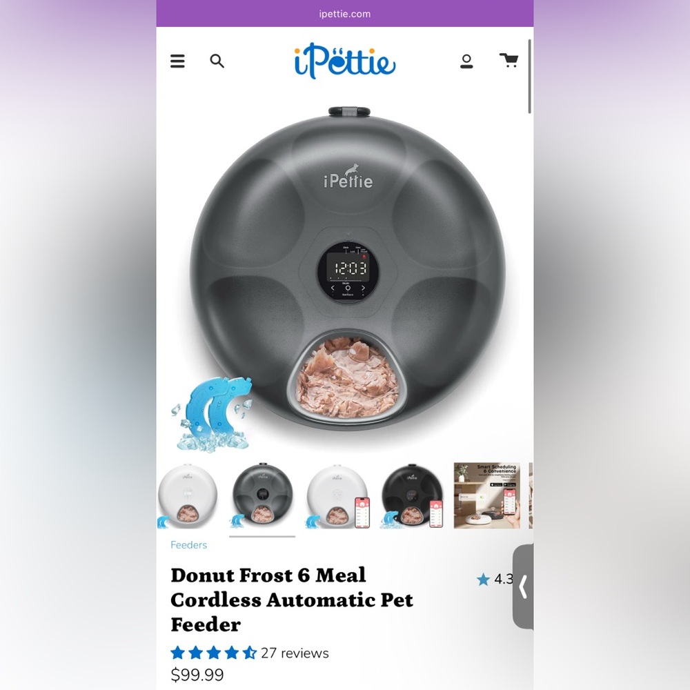 IPettie Donuts Frost 6 Meal Cordless Automatic Pet Feeder - Gray